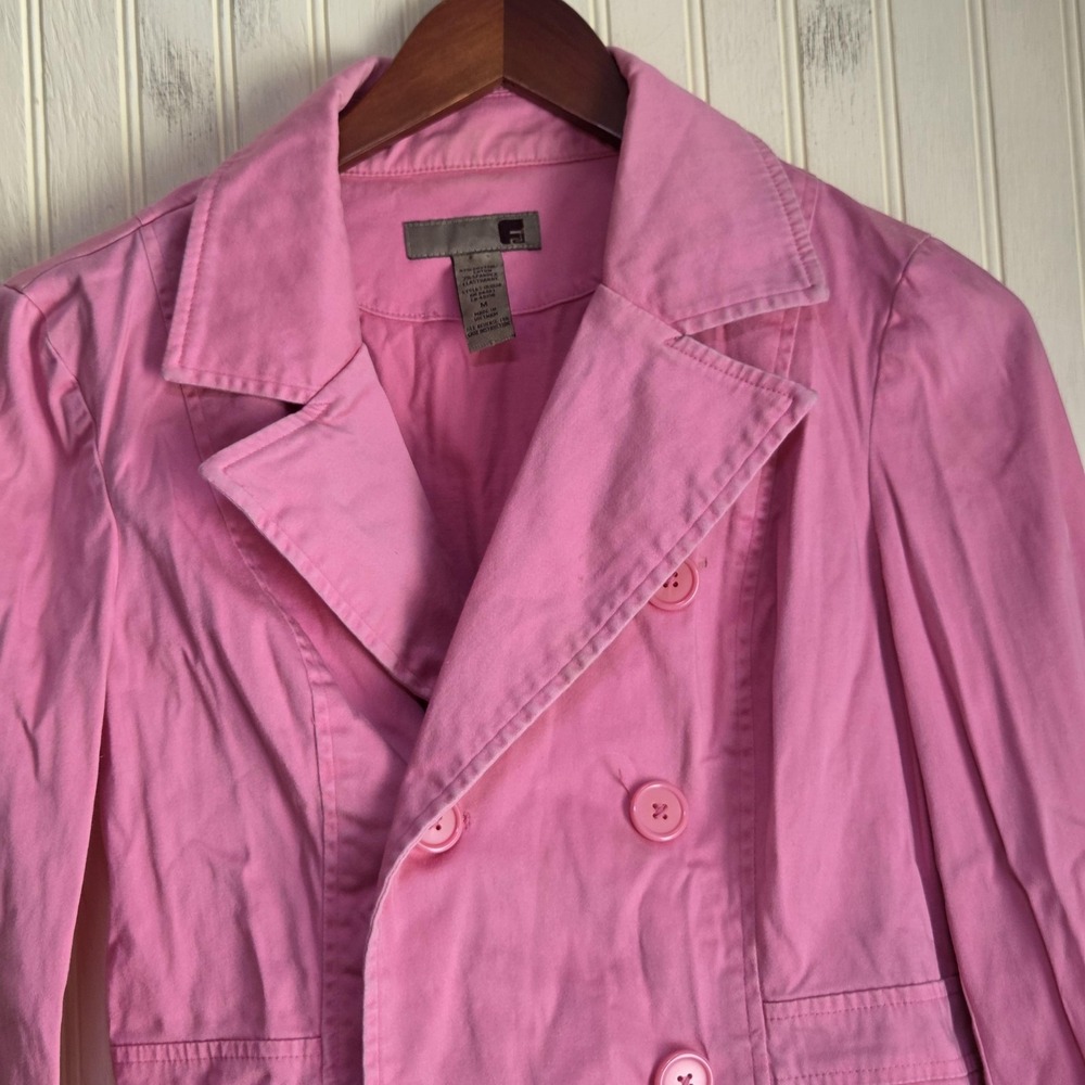 Blazer Jacket Womens Medium Pink Cotton Twill Double Breasted Pockets Stretch